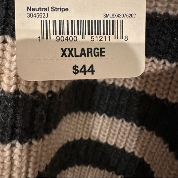 St. Johns Bay Striped Mock Neck Chunky Knit Sweater XXL in Tan and Charcoal Grey - Picture 8 of 8